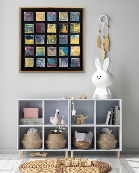 Purple/Yellow Grouping with White-Oak-Wrapped Floating Frame picture