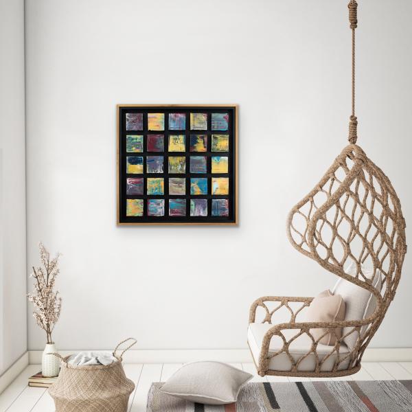 Purple/Yellow Grouping with White-Oak-Wrapped Floating Frame picture