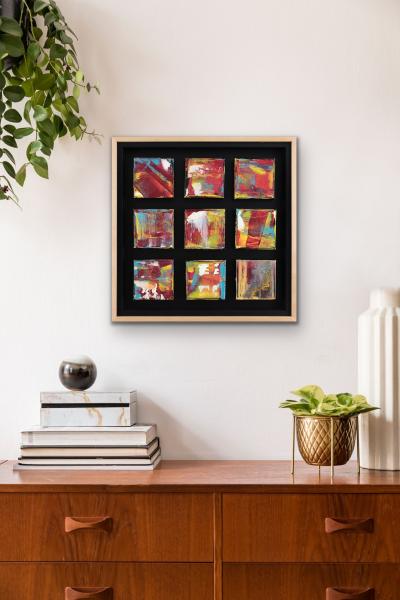 Bright Red Grouping with Maple-Wrapped Floating Frame picture