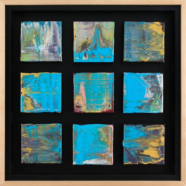 Light Blue Grouping with Maple-Wrapped Floating Frame