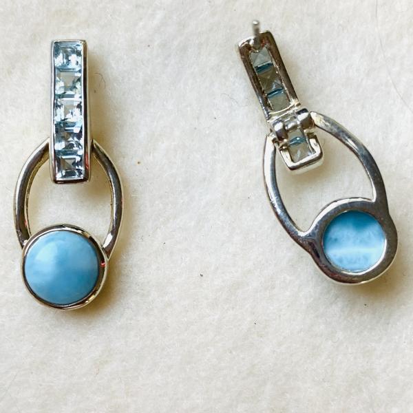 Sold - Swiss blue Topaz and Larimar earrings picture