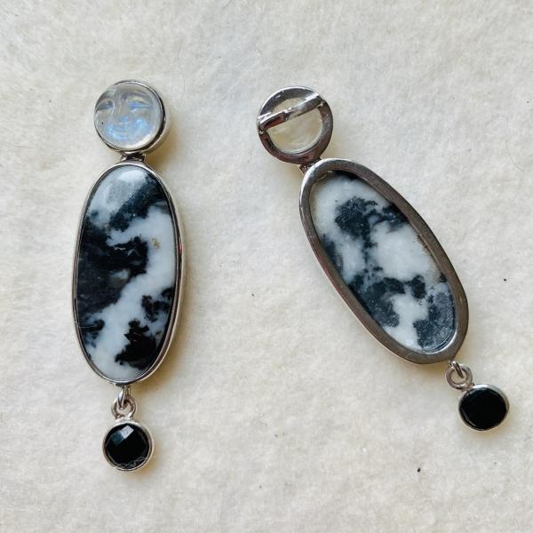 Moonface carved moonstone and Jasper drop earrings picture