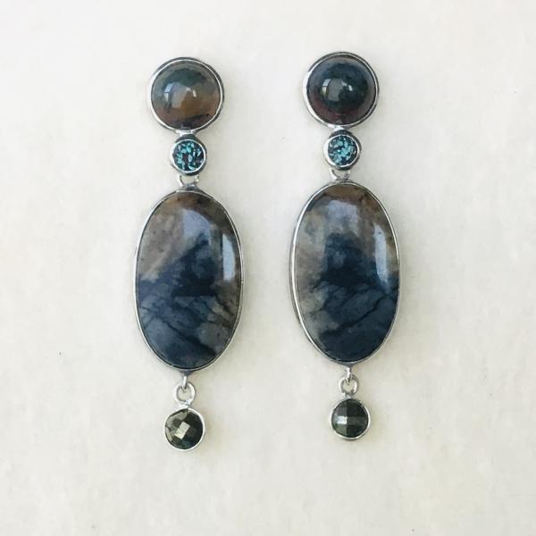 Agate, Synthetic Alexandrite and Pyrite earrings picture