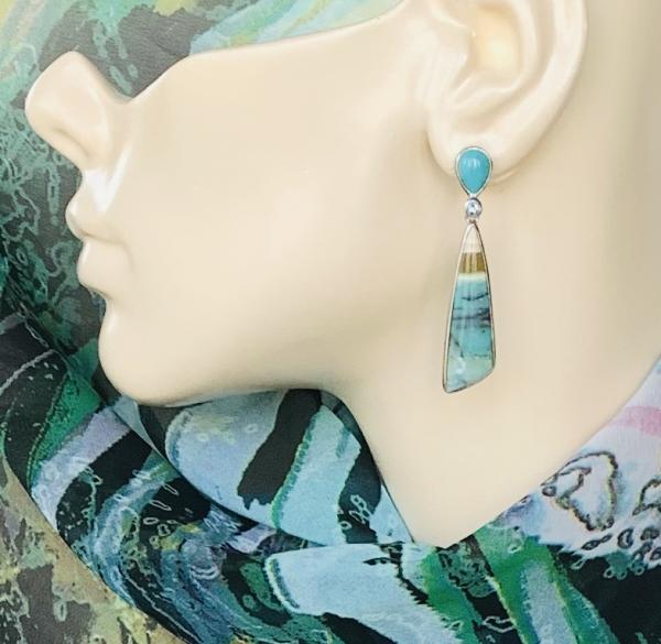 Turquoise, faceted Aquamarine and Opalized Palm earrings picture