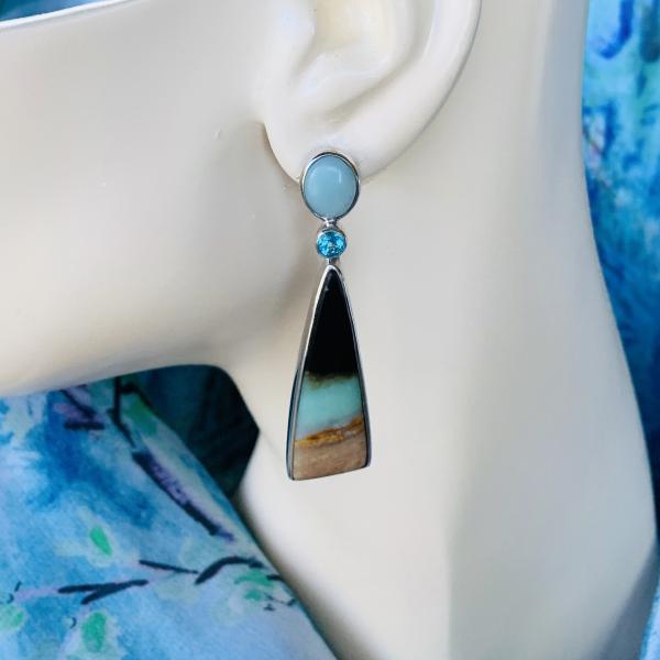 Chalcedony and petrified palm earrings - sold