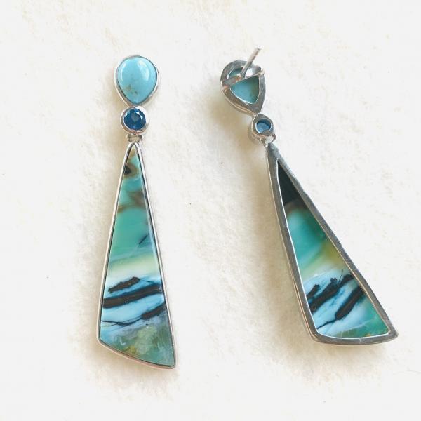 Sold - Turquoise, Opalized Palm and Blue Topaz earrings picture