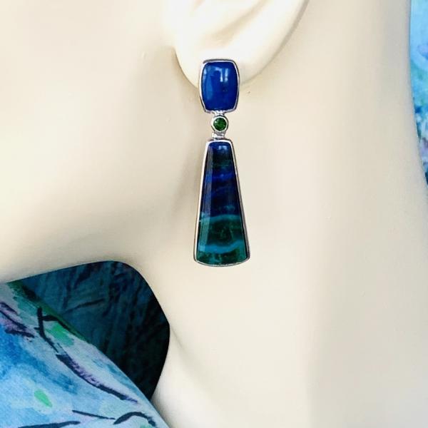 Lapis Lazuli, Azurite-Malachite and Chrome Tourmaline earrings picture