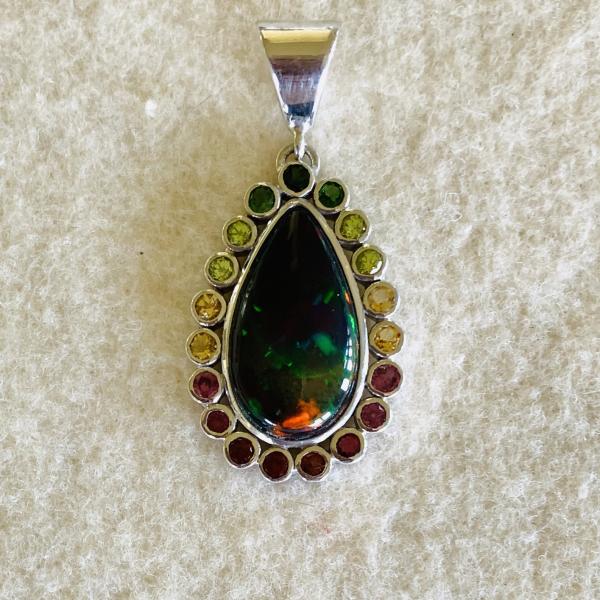 Sold - Black Opal and multi Gemstone pendant picture