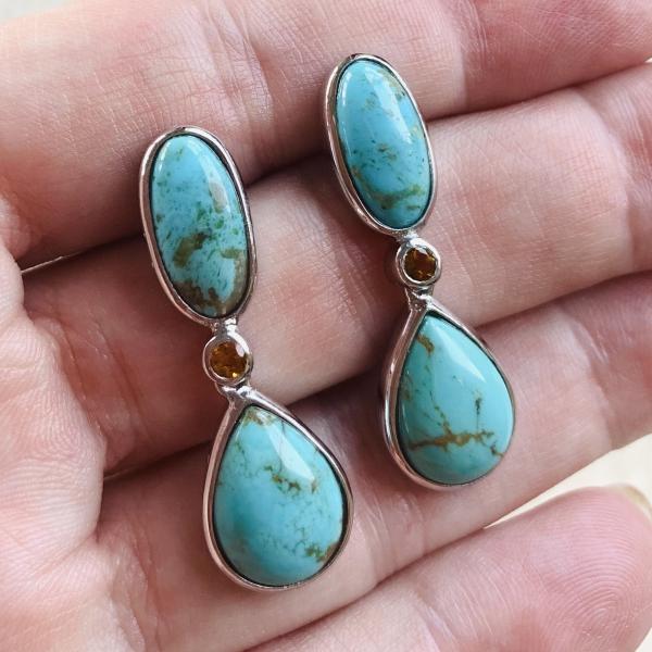 Turquoise and Sunstone drop earrings picture