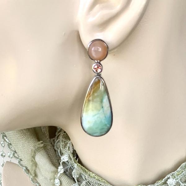 Moonstone, Opalized Palm and Citrine earrings picture