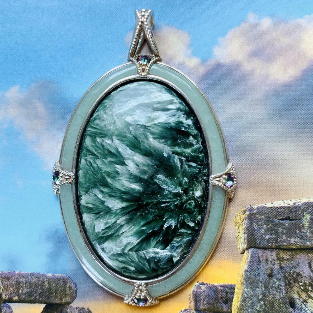 Seraphinite, Aventurine and Mystic Topaz Talisman pendant picture