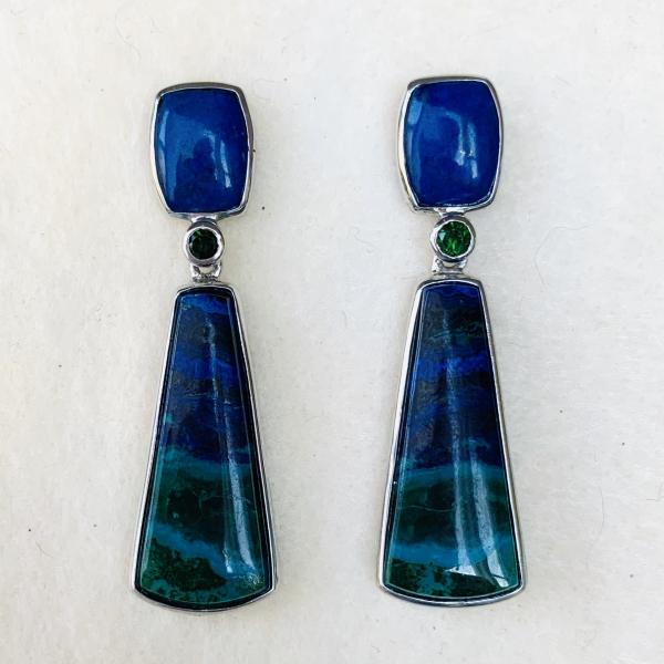 Lapis Lazuli, Azurite-Malachite and Chrome Tourmaline earrings picture