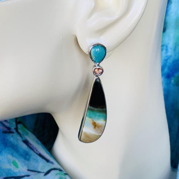 Turquoise and Petrified Palm earrings - sold