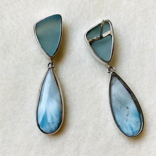 Sold - Aquamarine druzy and Larimar drop earrings picture