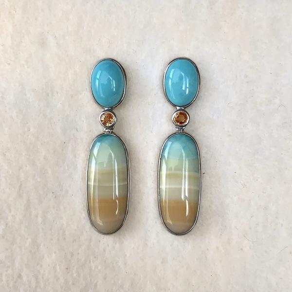 Sold - Turquoise, Opalized Palm and Citrine earrings picture