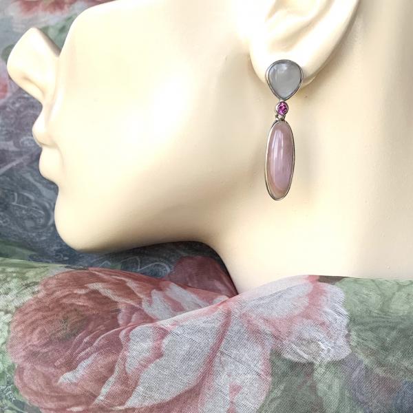 Mother of Pearl and Pink Tourmaline drop earrings picture