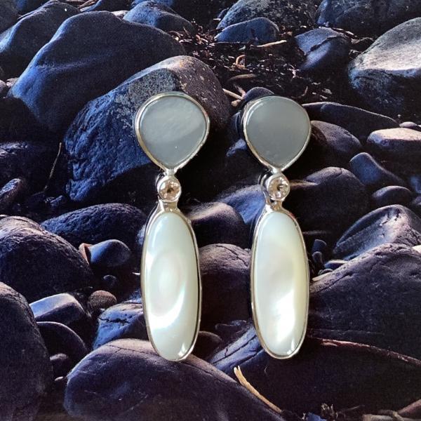 Mother of Pearl and Morganite drop earrings picture