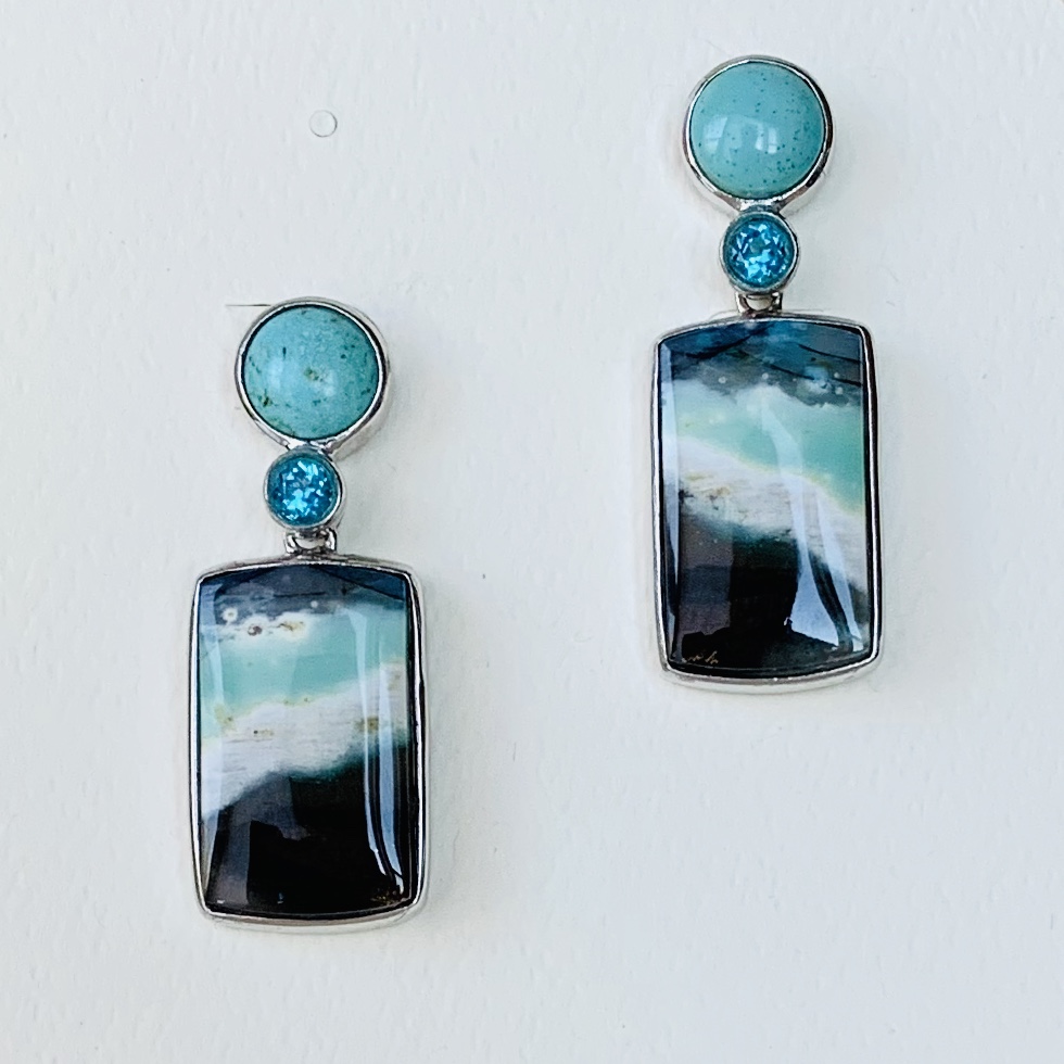 Turquoise and Petrified Palm earrings picture