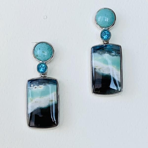 Turquoise and Petrified Palm earrings picture