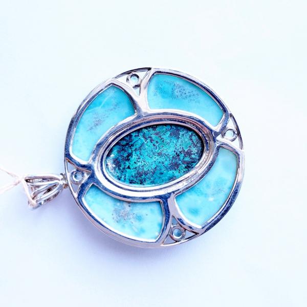 Chrysocolla-Malachite, Larimar and Aquamarine medallion pendant picture