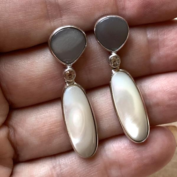 Mother of Pearl and Morganite drop earrings picture