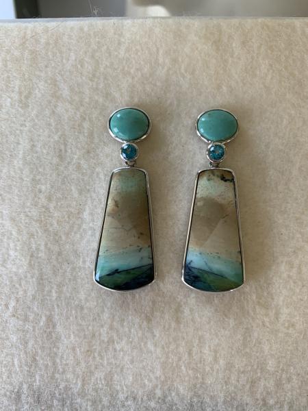 Turquoise, Aquamarine and Opalized Palm earrings picture