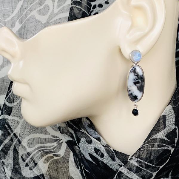 Moonface carved moonstone and Jasper drop earrings picture