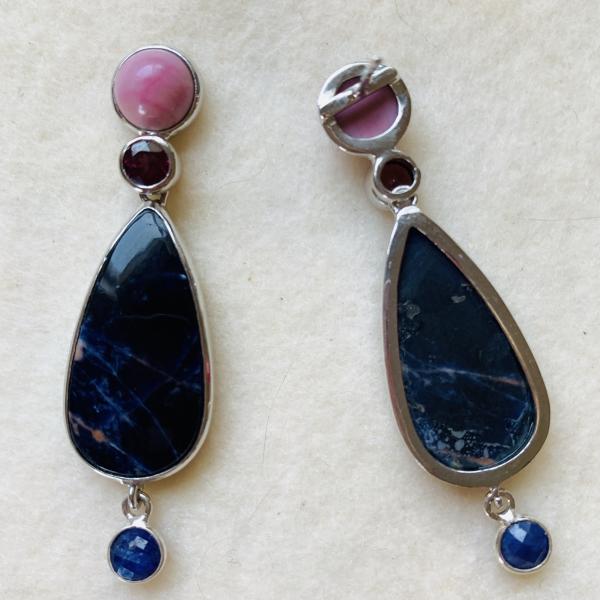 Rhodochrosite, Agate, Garnet and Sapphire drop earrings picture