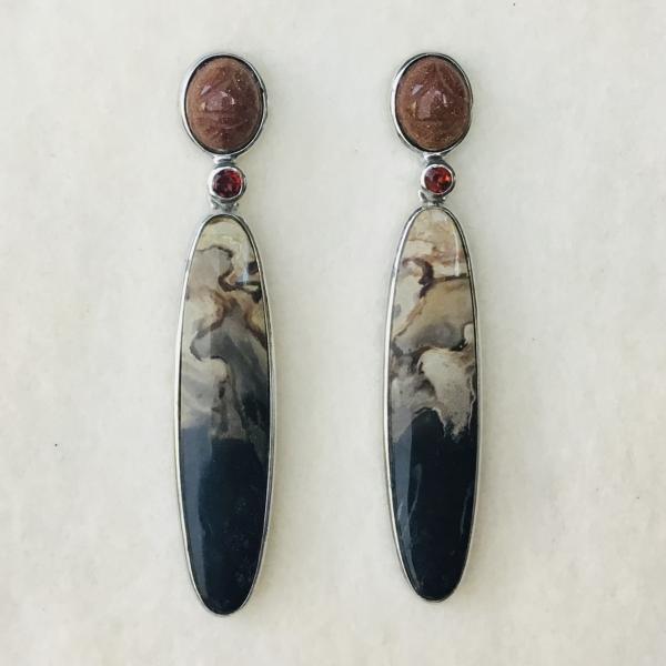 Sunstone, Garnet and Malagano Jasper earrings picture