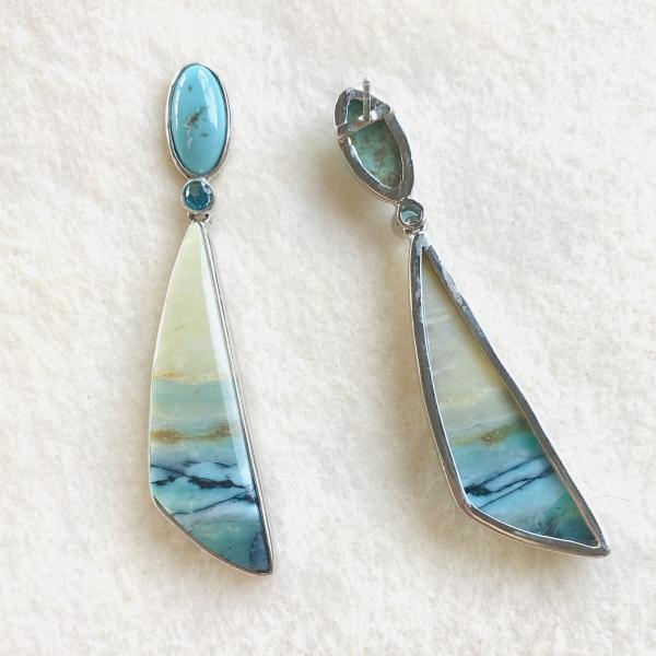 Sold - Turquoise, Opalized Palm and Blue Topaz earrings picture