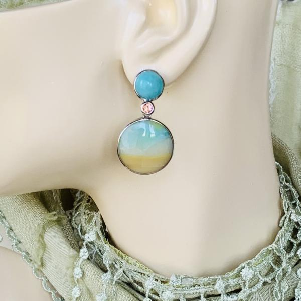 Turquoise, Opalized Palm and Citrine earrings picture