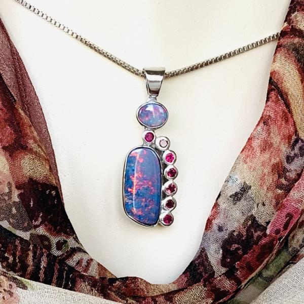 Opal and Pink Tourmaline freeform pendant