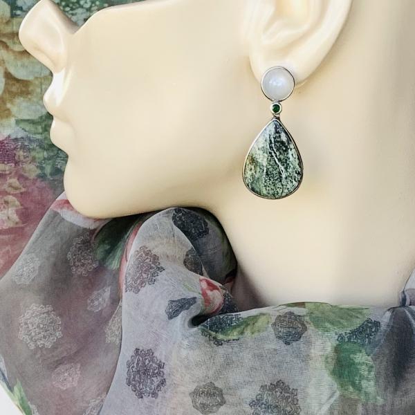 Seraphinite, Moonstone and Tourmaline drop earrings