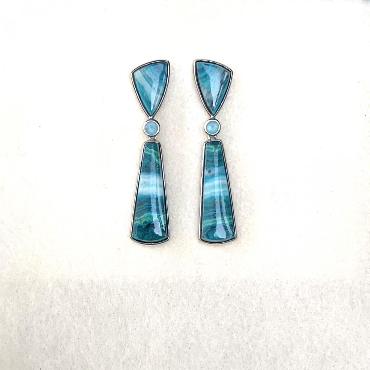 Sold - Blue Opalized Palm and Blue Topaz earrings picture