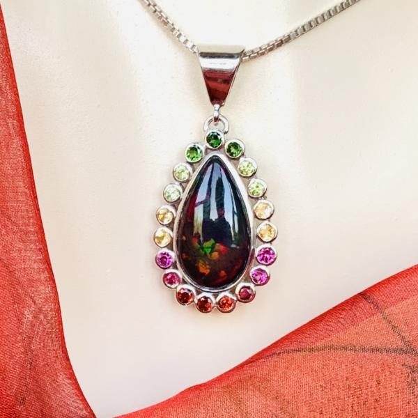 Sold - Black Opal and multi Gemstone pendant picture