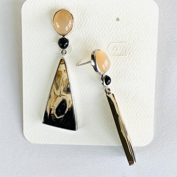 Peach Moonstone and Malagano Jasper earrings picture