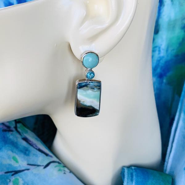Turquoise and Petrified Palm earrings