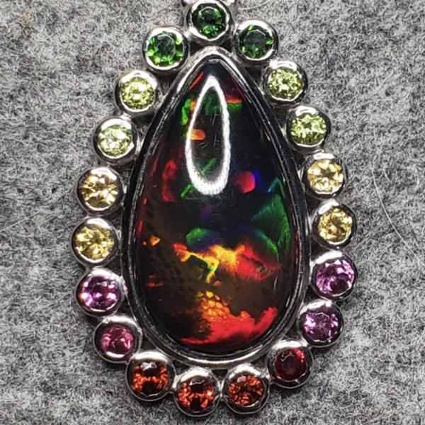 Sold - Black Opal and multi Gemstone pendant picture