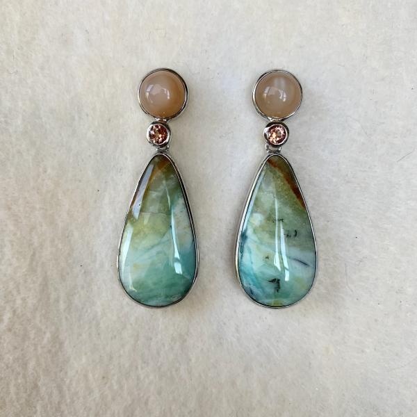 Moonstone, Opalized Palm and Citrine earrings picture