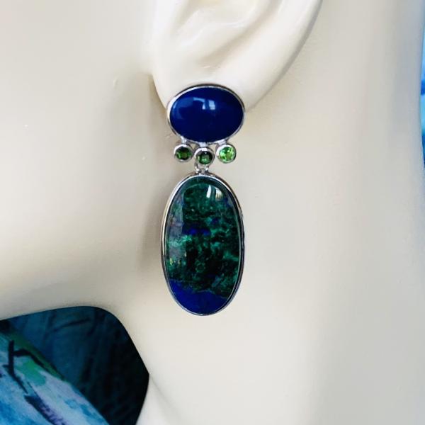 Lapis, Azurite-Malachite and Tourmaline earrings picture