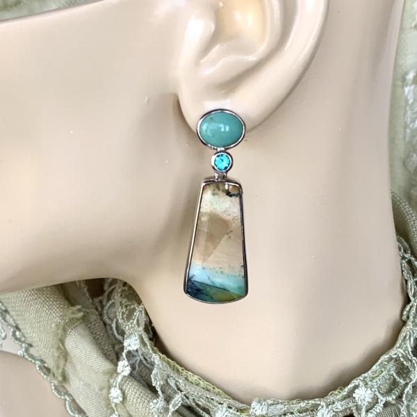 Turquoise, Aquamarine and Opalized Palm earrings picture