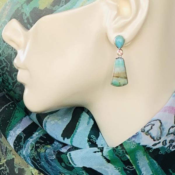 Sold - Turquoise, Opalized Palm and faceted Sunstone drop earrings