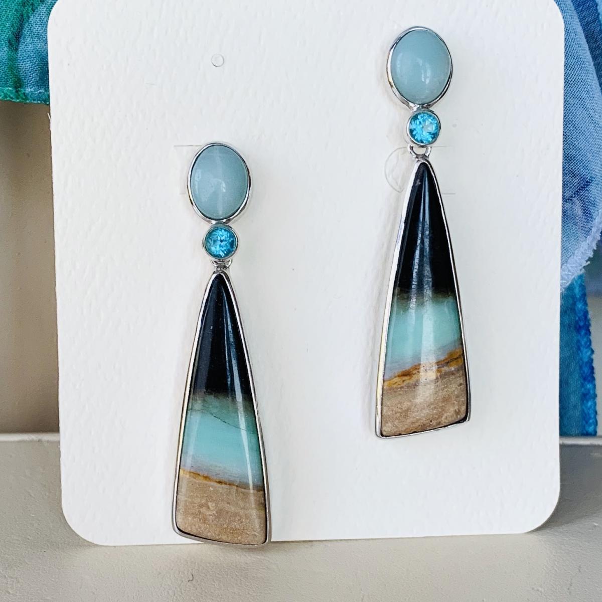 Chalcedony and petrified palm earrings - sold picture