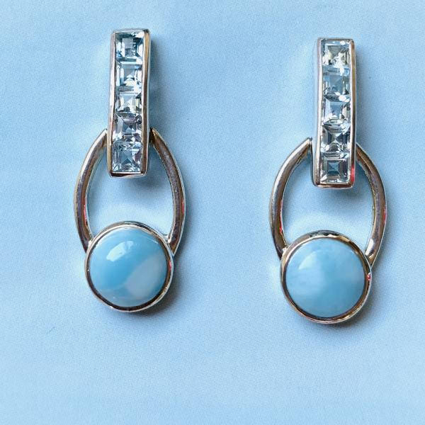 Sold - Swiss blue Topaz and Larimar earrings picture