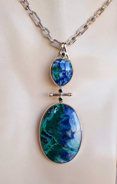 Sold - Chrysocolla, chrysocolla-Trevolite and Chrome Tourmaline pendant