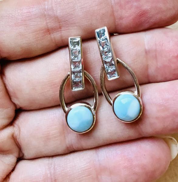 Sold - Swiss blue Topaz and Larimar earrings picture