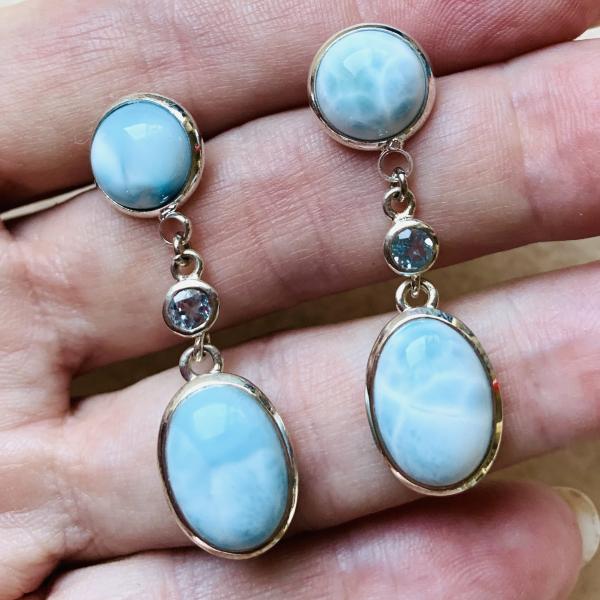 Sold - Larimar and Sky Blue Topaz drop earrings picture