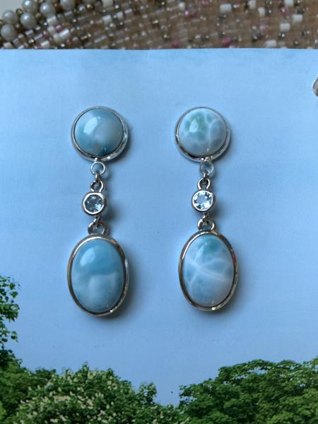 Sold - Larimar and Sky Blue Topaz drop earrings picture