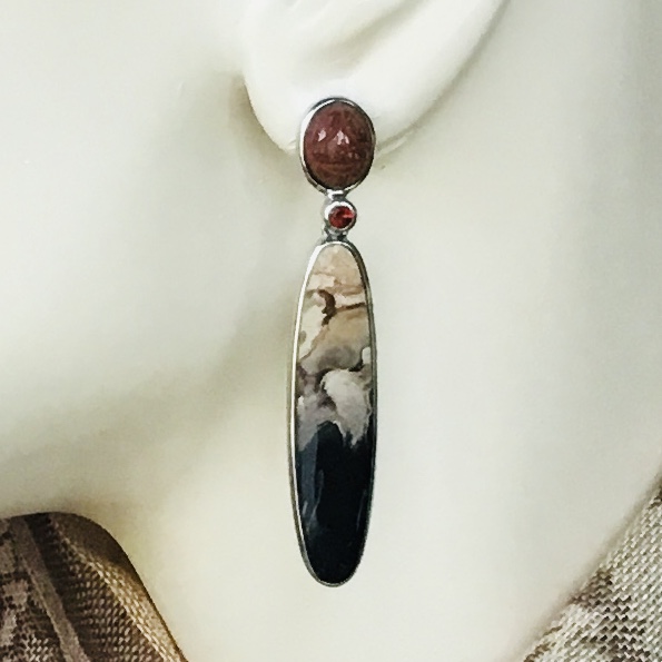 Sunstone, Garnet and Malagano Jasper earrings picture