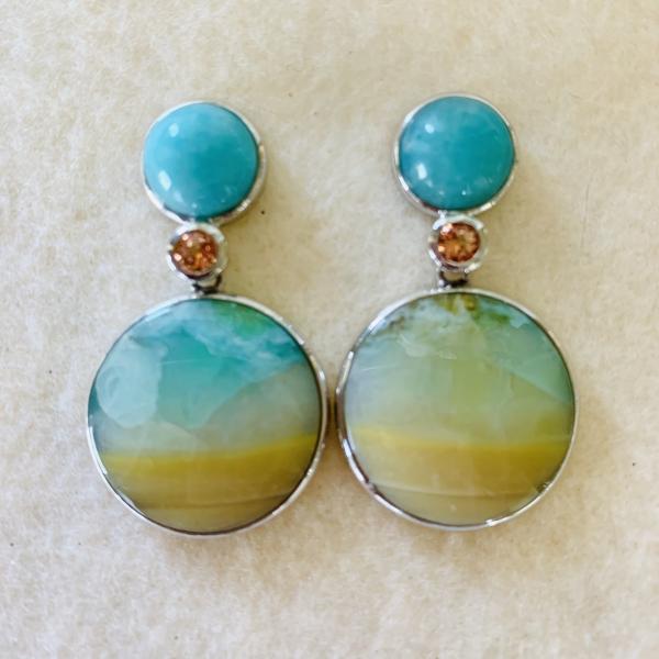 Turquoise, Opalized Palm and Citrine earrings picture